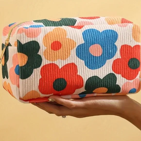 NEW| Colorful Flower Pattern Zipper Versatile Cosmetic Bag Travel Toiletry Pouch - Picture 1 of 5